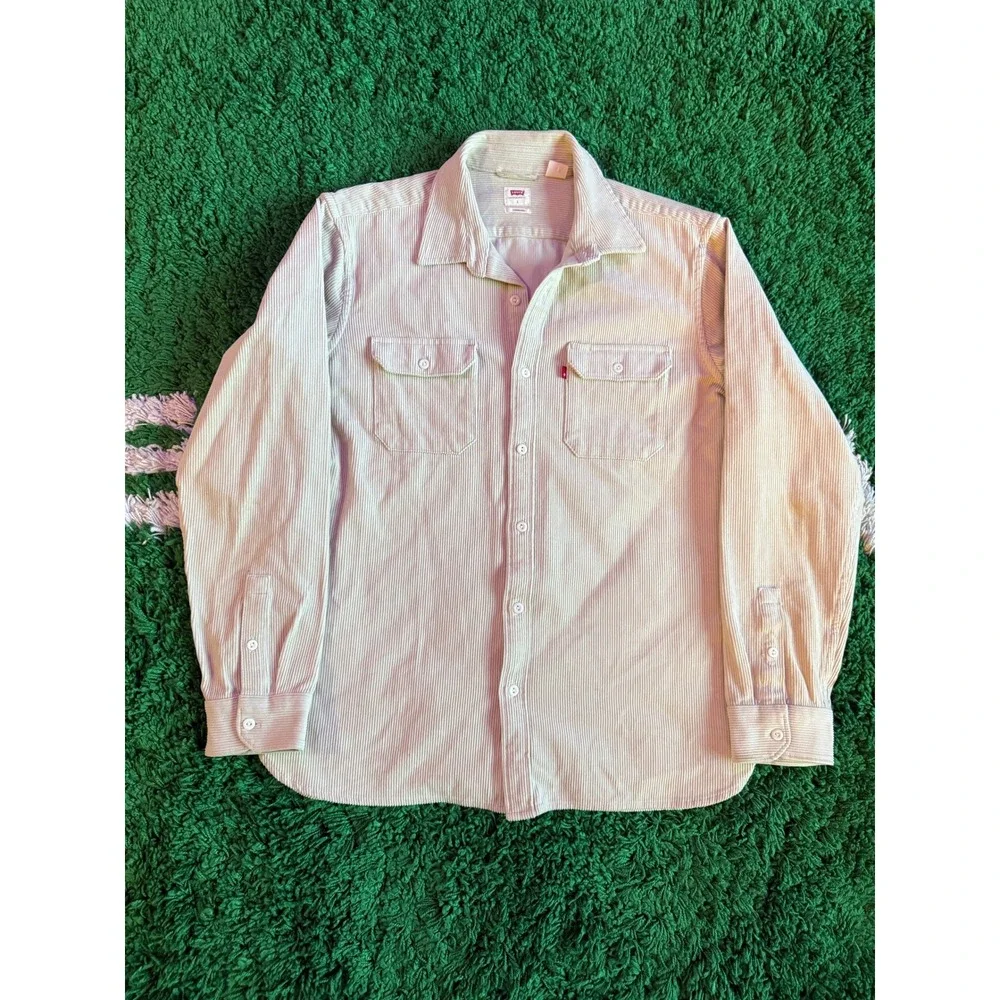 Levis Corduroy Button Down Shirt Mens Large Long Sleeve Mint Green Standard‎ Fit